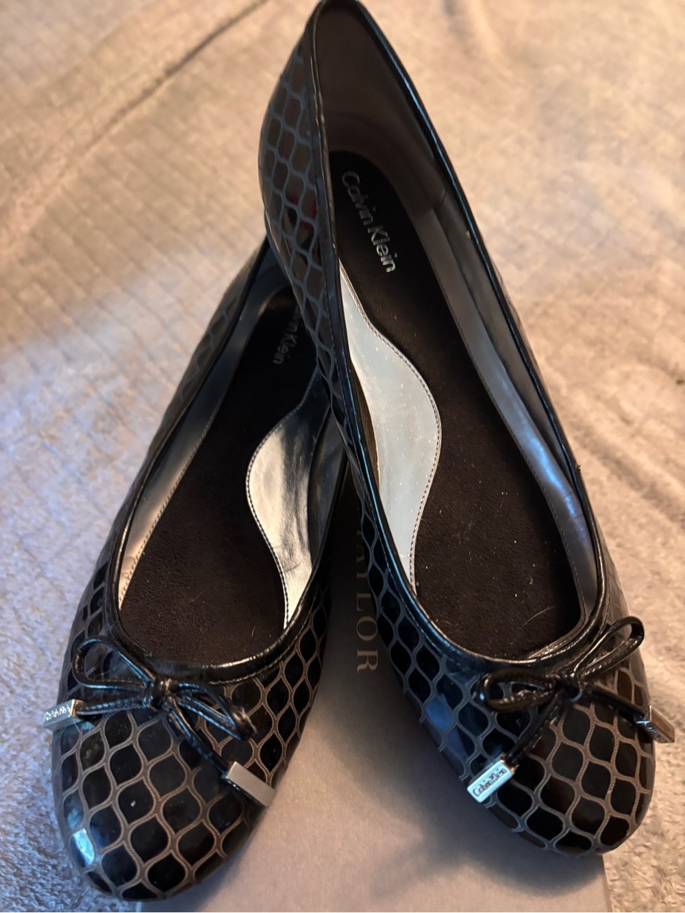Calvin Klein Black Honeycomb-Pattern Ballet Flats